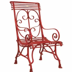 Casa Padrino Jugendstil Schmiedeeisen Gartenstuhl Rot H. 114 cm - Nostalgische Garten Möbel