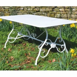 Casa Padrino Jugendstil Schmiedeeisen Garten Möbel Set Weiß - Garten Tisch & 6 Stühle