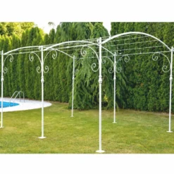 Casa Padrino Jugendstil Schmiedeeisen Pergola Weiß 300 cm - Schmiedeeisen Garten & Terrassen Möbel