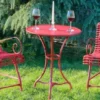 Casa Padrino Jugendstil Schmiedeeisen Garten Möbel Set Rot - 1 Runder Garten Bistrotisch & 4 Garten Stühle mit Armlehnen - Nostalgische Garten Möbel - Barock & Jugendstil Garten Möbel