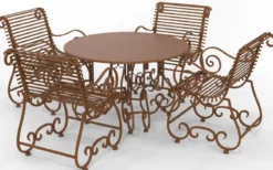 Casa Padrino Jugendstil Schmiedeeisen Gartenmöbel Set - Verschiedene Farben - 1 Runder Gartentisch & 4 Gartenstühle mit Armlehnen - Jugendstil Schmiedeeisen Garten & Terrassen Möbel