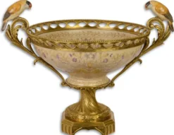 Casa Padrino Jugendstil Schüssel mit Sockel und 2 Griffen Mehrfarbig / Gold 59,6 x 42,8 x H. 45,3 cm - Hotel & Restaurant Accessoires