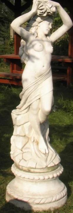 Casa Padrino Jugendstil Skulptur / Figur Jungfrau mit Sockel Ø 50 x H. 160 cm - Prunkvolle Gartendeko