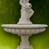 Casa Padrino Jugendstil Springbrunnen Grau Ø 114 x H. 180 cm - Prunkvoller Gartenbrunnen - Gartendeko Brunnen - Barock & Jugendstil Garten Deko Accessoires
