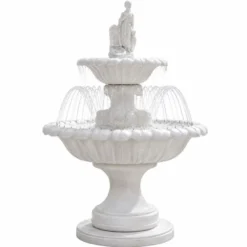 Casa Padrino Jugendstil Springbrunnen mit Wasserdüsenring Weiß H. 240 cm - Runder Gartenbrunnen - Edel & Prunkvoll