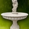 Casa Padrino Jugendstil Springbrunnen Grau / Weiß Ø 114 x H. 168 cm - Prunkvoller Gartenbrunnen - Gartendeko Brunnen - Barock & Jugendstil Garten Deko Accessoires