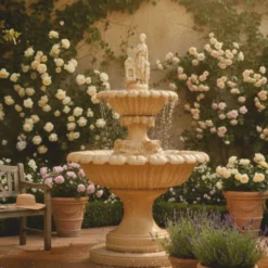 Casa Padrino Jugendstil Springbrunnen Beige H. 240 cm - Garten Deko Accessoires