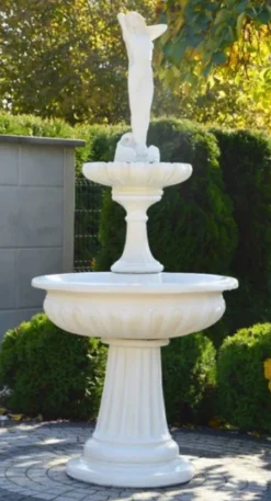 Casa Padrino Jugendstil Springbrunnen Dame Weiß Ø 94 x H. 209 cm - Prunkvoller Gartenbrunnen - Gartendeko Brunnen - Barock & Jugendstil Garten Deko Accessoires