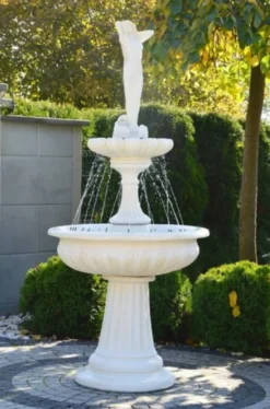 Casa Padrino Jugendstil Springbrunnen Dame Weiß Ø 94 x H. 209 cm - Prunkvoller Gartenbrunnen - Gartendeko Brunnen - Barock & Jugendstil Garten Deko Accessoires
