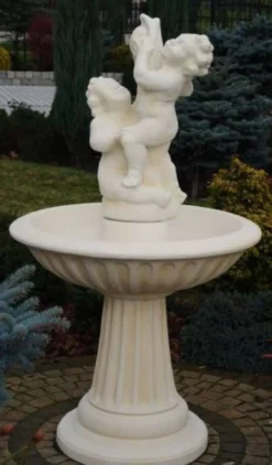 Casa Padrino Jugendstil Springbrunnen Kinder mit Fisch Weiß Ø 92 x H. 161 cm - Prunkvoller Gartenbrunnen - Gartendeko Brunnen - Barock & Jugendstil Garten Deko Accessoires