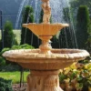 Casa Padrino Jugendstil Springbrunnen Frau mit Schüssel Beige Ø 155 x H. 190 cm - Prunkvoller Gartenbrunnen - Gartendeko Brunnen - Barock & Jugendstil Garten Deko Accessoires