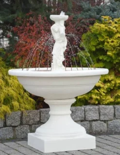 Casa Padrino Jugendstil Springbrunnen Dame Weiß Ø 102 x H. 136 cm - Prunkvoller Gartenbrunnen - Gartendeko Brunnen - Barock & Jugendstil Garten Deko Accessoires