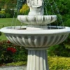 Casa Padrino Jugendstil Springbrunnen Dame Grau Ø 92 x H. 162 cm - Prunkvoller Gartenbrunnen - Gartendeko Brunnen - Barock & Jugendstil Garten Deko Accessoires