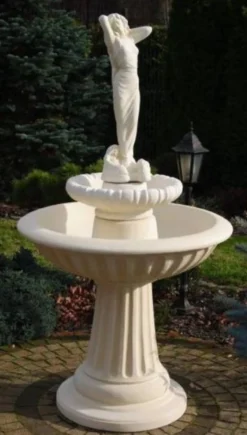 Casa Padrino Jugendstil Springbrunnen Dame Weiß Ø 92 x H. 172 cm - Prunkvoller Gartenbrunnen - Gartendeko Brunnen - Barock & Jugendstil Garten Deko Accessoires