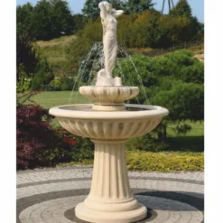 Casa Padrino Jugendstil Springbrunnen Dame Sandfarben Ø 92 x H. 172 cm - Garten Deko