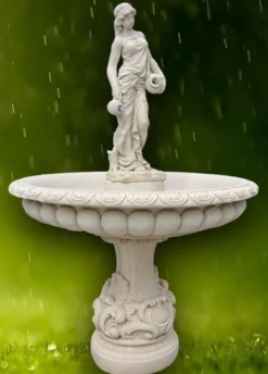 Casa Padrino Jugendstil Springbrunnen Grau / Weiß Ø 114 x H. 171 cm - Prunkvoller Gartenbrunnen - Gartendeko Brunnen - Barock & Jugendstil Garten Deko Accessoires