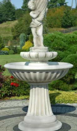 Casa Padrino Jugendstil Springbrunnen Junge mit Füllhorn Grau Ø 92 x H. 172 cm - Prunkvoller Gartenbrunnen - Gartendeko Brunnen - Barock & Jugendstil Garten Deko Accessoires
