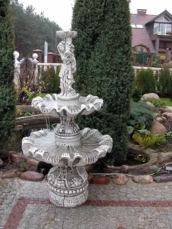 Casa Padrino Jugendstil Springbrunnen Grau Ø 92 x H. 161 cm - Prunkvoller Gartenbrunnen - Gartendeko Brunnen - Barock & Jugendstil Garten Deko Accessoires