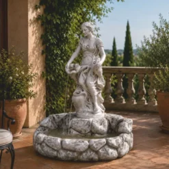 Casa Padrino Jugendstil Springbrunnen Grau H. 128 cm - Eleganter Gartenbrunnen