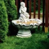 Casa Padrino Jugendstil Springbrunnen Mädchen mit Muschel Weiß / Grau 75 x 70 x H. 87 cm - Prunkvoller Gartenbrunnen - Gartendeko Brunnen - Barock & Jugendstil Garten Deko Accessoires