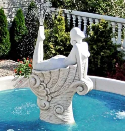 Casa Padrino Jugendstil Springbrunnen Frau auf Muschel Weiß / Grau Ø 500 x H. 192 cm