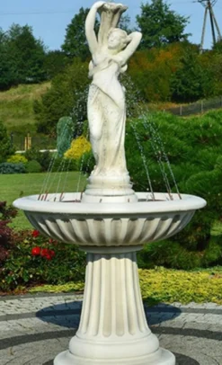 Casa Padrino Jugendstil Springbrunnen Weiß / Grau Ø 92 x H. 182 cm - Prunkvoller Gartenbrunnen - Gartendeko Brunnen - Barock & Jugendstil Garten Deko Accessoires