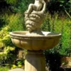 Casa Padrino Jugendstil Springbrunnen Engel Grau Ø 70 x H. 127 cm - Prunkvoller Gartenbrunnen - Gartendeko Brunnen - Barock & Jugendstil Garten Deko Accessoires