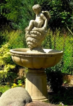 Casa Padrino Jugendstil Springbrunnen Engel Grau Ø 70 x H. 127 cm - Prunkvoller Gartenbrunnen - Gartendeko Brunnen - Barock & Jugendstil Garten Deko Accessoires