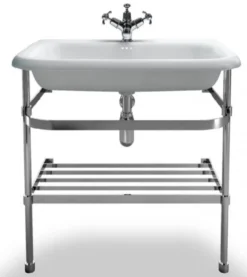 Casa Padrino Jugendstil Stand Waschtisch Naturstein Weiß / Edelstahl B 75cm - Art Deco Waschbecken Barock Antik Stil