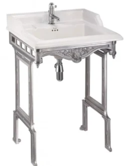 Casa Padrino Jugendstil Stand Waschtisch in Weiß und Silber, Waschbecken im Barockstil, Höhe 890 mm, Breite 650 mm, Tiefe 575 mm