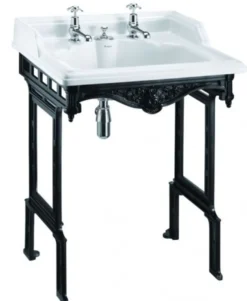 Casa Padrino Jugendstil Stand Waschtisch Weiß / Schwarz mit 2 Hahnlöchern - Barock Waschbecken Antik Stil - 650 x 575 x 890 mm