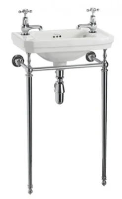 Casa Padrino Jugendstil Stand Gäste WC Waschtisch Weiß / Chrom B 51cm mit 2 Hahnlöchern Mod2 - Art Deco Waschbecken Barock Antik Stil