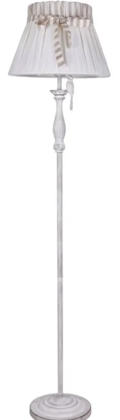 Casa Padrino Jugendstil Stehleuchte in Antik Weiß, Ø 40 x H. 164 cm - Elegante Metall Stehlampe mit Leinen-Lampenschirm