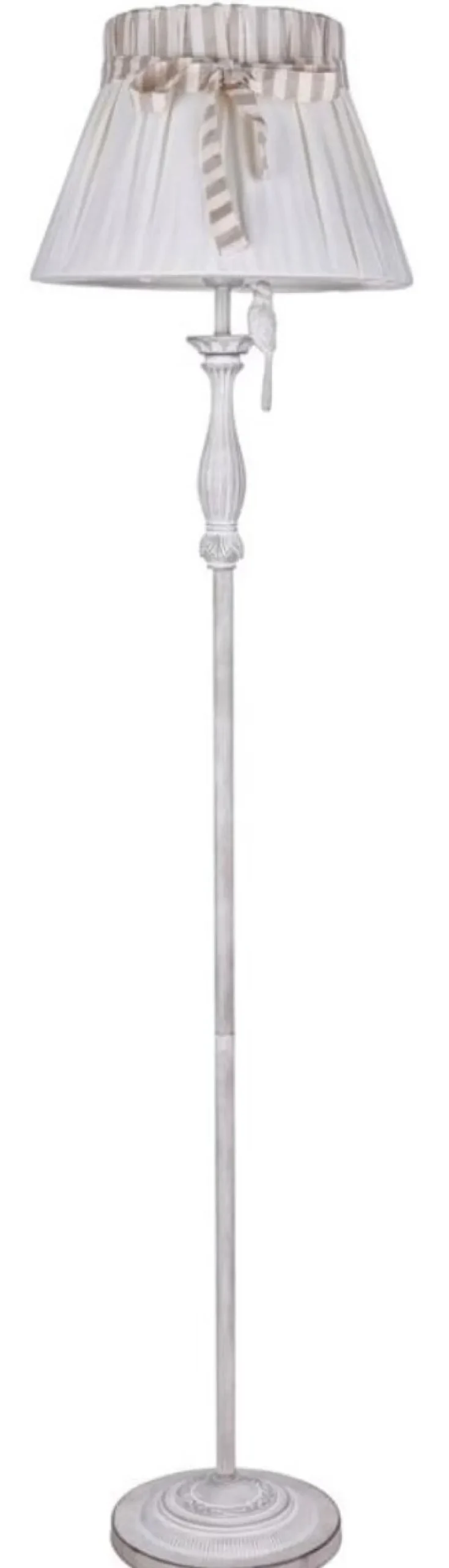 Casa Padrino Jugendstil Stehleuchte in Antik Weiß, Ø 40 x H. 164 cm - Elegante Metall Stehlampe mit Leinen-Lampenschirm