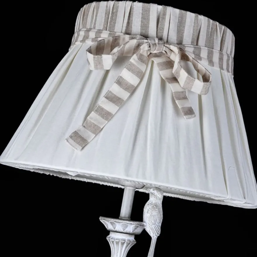 Casa Padrino Jugendstil Stehleuchte in Antik Weiß, Ø 40 x H. 164 cm - Elegante Metall Stehlampe mit Leinen-Lampenschirm