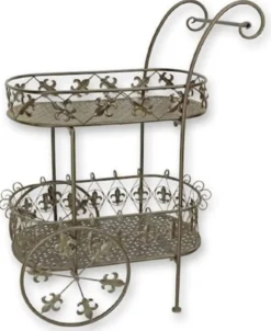 Casa Padrino Jugendstil Teewagen Braun 81 x 51 x H. 102 cm - Eleganter Metall Garten Trolley - Barock & Jugendstil Garten Accessoires - Gartenmöbel im Jugendstil