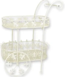 Casa Padrino Jugendstil Teewagen Weiß 81 x 51 x H. 102 cm - Eleganter Metall Garten Trolley - Barock & Jugendstil Garten Accessoires - Gartenmöbel im Jugendstil