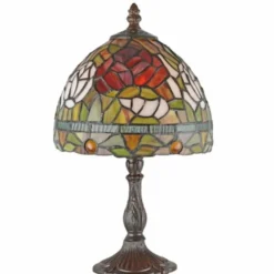 Casa Padrino Jugendstil Tiffany Tischleuchte Bunt / Braun H. 34 cm - Tiffany Leuchten