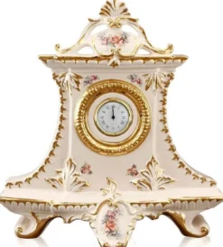 Casa Padrino Jugendstil Tischuhr Cremefarben / Gold / Mehrfarbig 43 x 16 x H. 45 cm - Barock & Jugendstil Deko Accessoires
