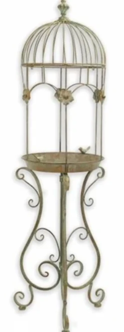 Casa Padrino Jugendstil Vogelbad Antik Grün 38,5 x 38,3 x H. 128 cm - Metall Vogeltränke - Garten & Terrassen Deko Accessoires