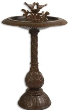 Casa Padrino Jugendstil Vogelbad mit 2 dekorativen Vögelchen Braun H. 77,5 cm - Gusseisen Vogeltränke - Garten & Terrassen Deko Accessoires