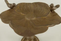 Casa Padrino Jugendstil Vogeltränk mit 2 dekorativen Vögelchen Antik Braun 27 x 27 x H. 28 cm - Kleines Metall Vogelbad - Gartendeko
