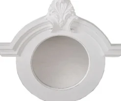 Casa Padrino Jugendstil Wandspiegel Rund mit Ornamenten in Weiß Antik Look 91 x 84 cm