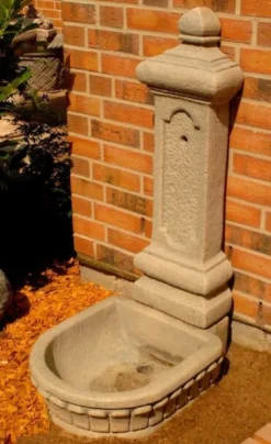 Casa Padrino Jugendstil Wandbrunnen Grau H. 122 cm - Prunkvoller Gartenbrunnen - Gartendeko Stein Brunnen - Barock & Jugendstil Garten Deko Accessoires