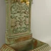 Casa Padrino Jugendstil Wandbrunnen Hellgrün / Rostfarben 36 x 24 x H. 65 cm - Nostalgischer Gartendeko Brunnen mit Wasserhahn - Garten Accessoires