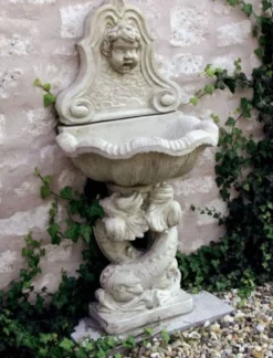 Casa Padrino Jugendstil Wandbrunnen Antik Stil Weißgrau 43 x 60 x H. 125 cm - Eleganter Gartenbrunnen - Gartendeko Stein Brunnen - Barock & Jugendstil Garten Deko Accessoires