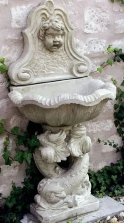 Casa Padrino Jugendstil Wandbrunnen Antik Stil Weißgrau 43 x 60 x H. 125 cm - Eleganter Gartenbrunnen - Gartendeko Stein Brunnen - Barock & Jugendstil Garten Deko Accessoires