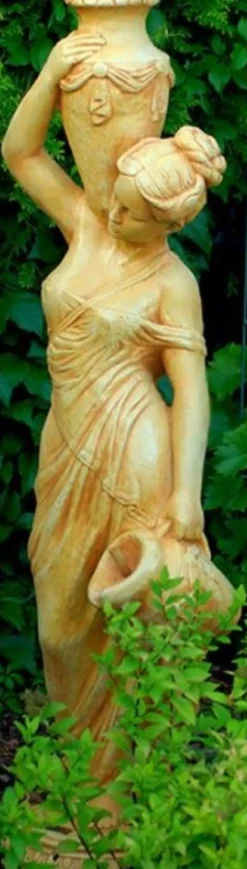 Casa Padrino Jugendstil Wasserspeier Skulptur Frau mit Krügen Beige 34 x H. 139 cm - Barock & Jugendstil Gartendeko