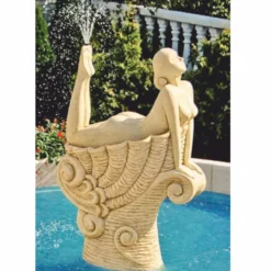 Casa Padrino Jugendstil Wasserspeier Skulptur Frau auf Muschel Sandfarben H. 192 cm