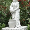 Casa Padrino Jugendstil Wasserspeier Skulptur Frau mit Krügen Grau 45 x 51 x H. 98 cm - Elegante Wasserspeier Stein Figur - Barock & Jugendstil Garten Deko Accessoires